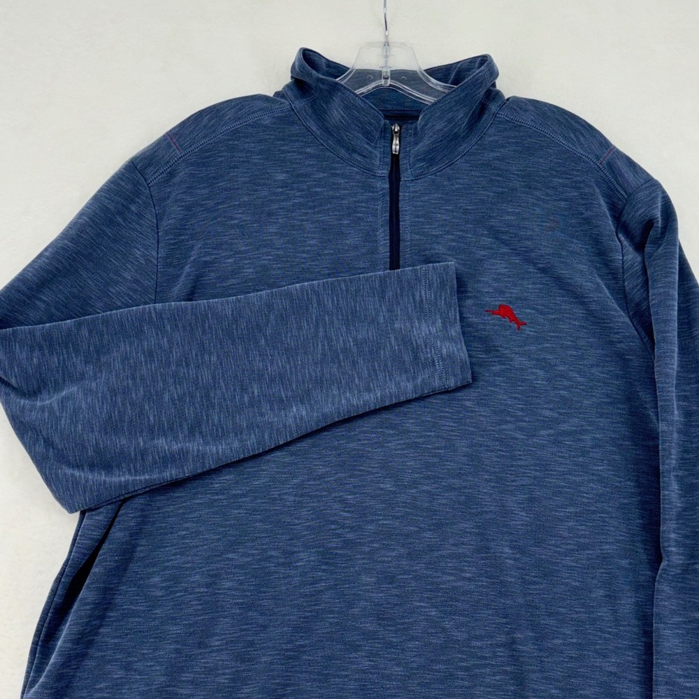 Tommy Bahama Mens XL Blue Space Dye Tencel Modal Quarter Zip Pullover Sweater
